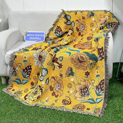 Floral Jacquard Throw Blanket with Tassels