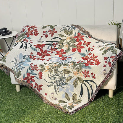 Floral Jacquard Throw Blanket with Tassels