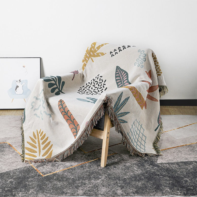 Floral Jacquard Throw Blanket with Tassels