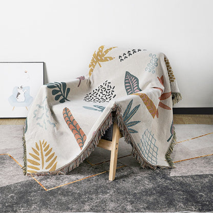Floral Jacquard Throw Blanket with Tassels