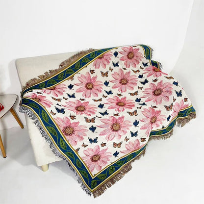 Floral Jacquard Throw Blanket with Tassels