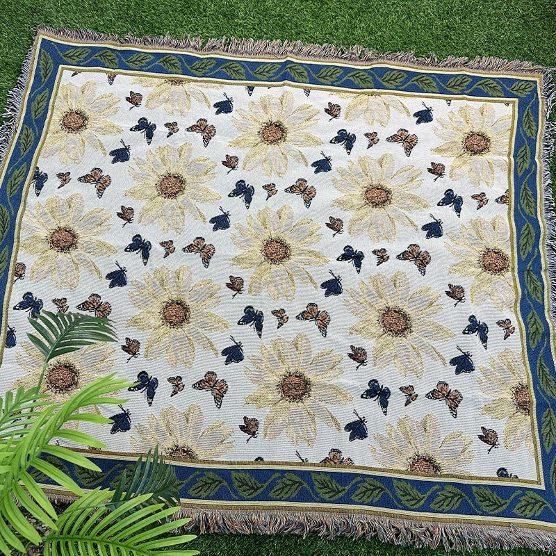 Floral Jacquard Throw Blanket with Tassels