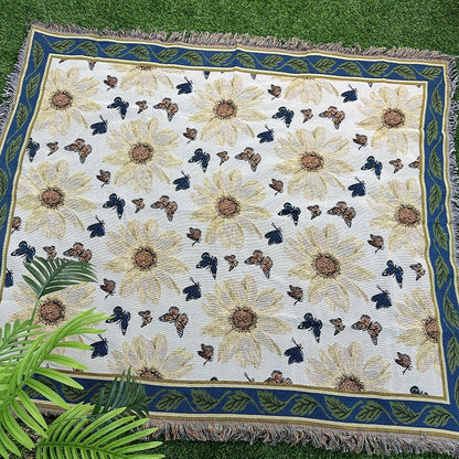 Floral Jacquard Throw Blanket with Tassels