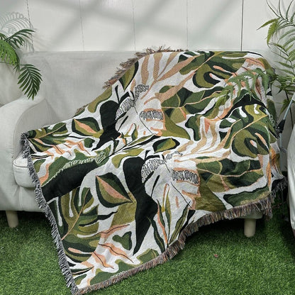 Floral Jacquard Throw Blanket with Tassels