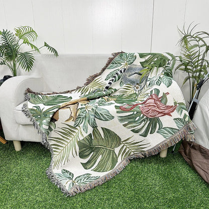 Floral Jacquard Throw Blanket with Tassels