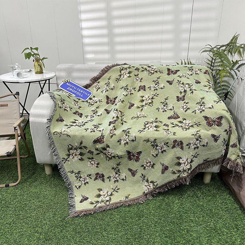 Floral Jacquard Throw Blanket with Tassels
