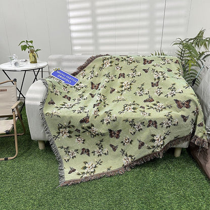 Floral Jacquard Throw Blanket with Tassels
