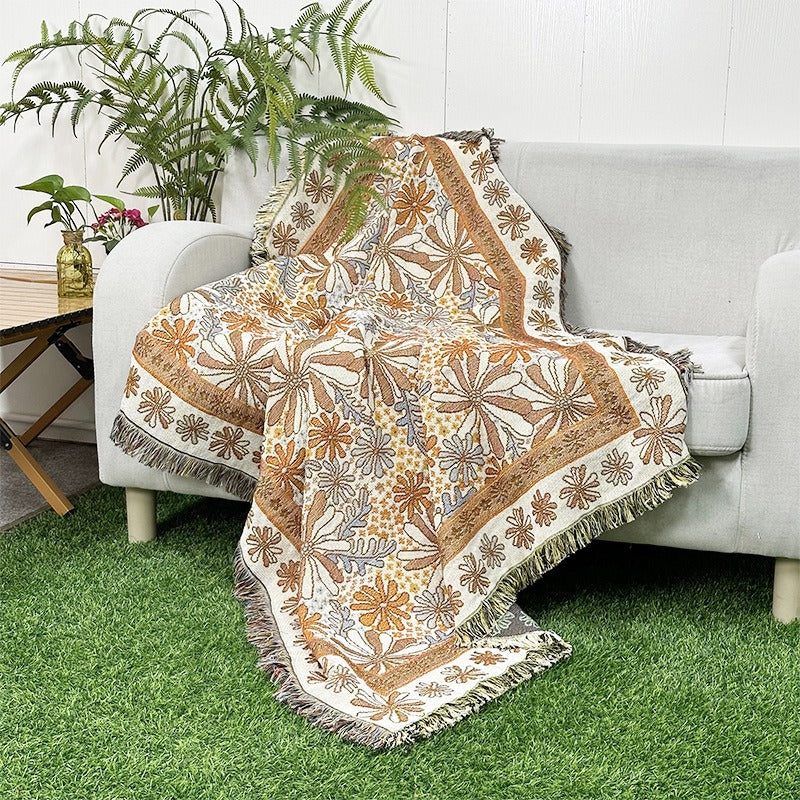 Floral Jacquard Throw Blanket with Tassels