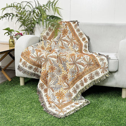 Floral Jacquard Throw Blanket with Tassels