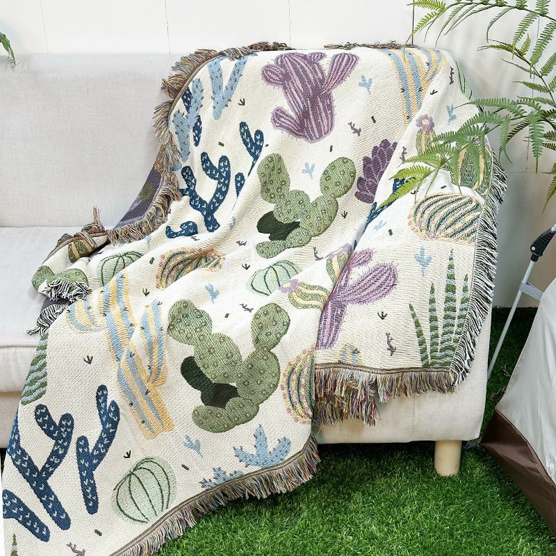 Floral Jacquard Throw Blanket with Tassels