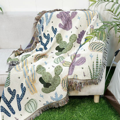 Floral Jacquard Throw Blanket with Tassels