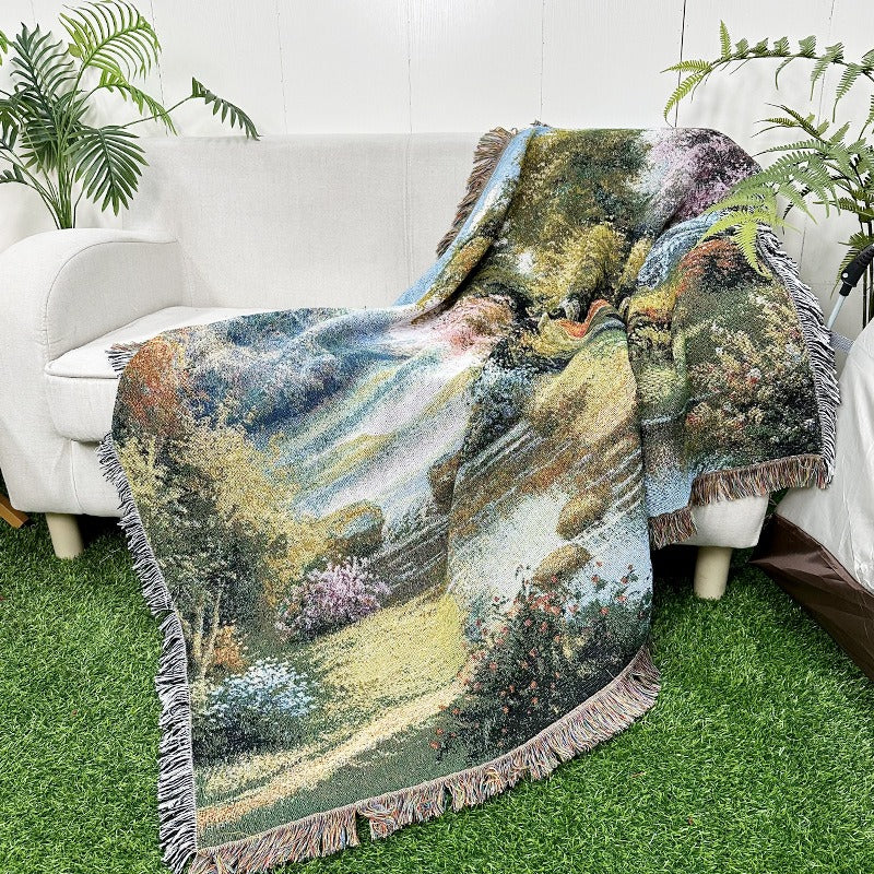 Floral Jacquard Throw Blanket with Tassels