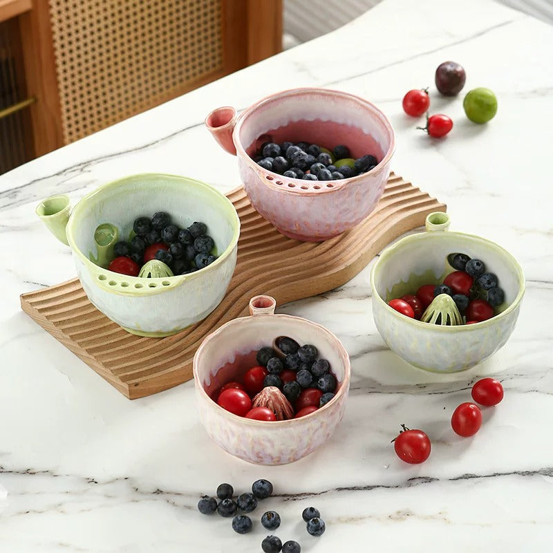 Ceramic Swirl Fruit Washing Bowl – Rinse, Drain & Serve