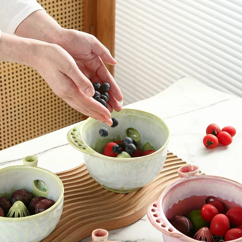 Ceramic Swirl Fruit Washing Bowl – Rinse, Drain & Serve