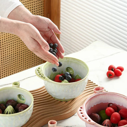 Ceramic Swirl Fruit Washing Bowl – Rinse, Drain & Serve