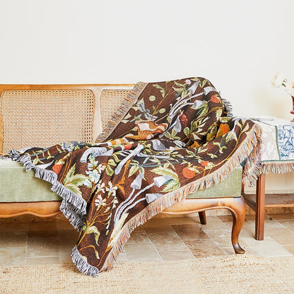 Floral Jacquard Throw Blanket with Tassels