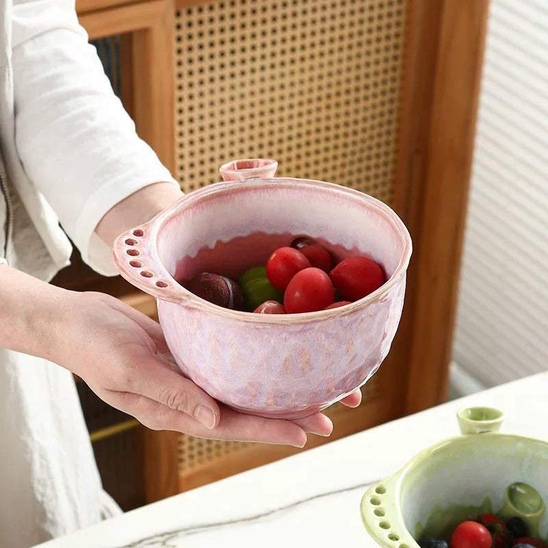 Ceramic Swirl Fruit Washing Bowl – Rinse, Drain & Serve