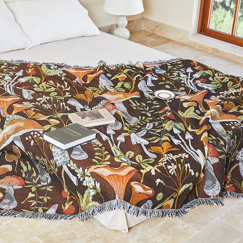 Floral Jacquard Throw Blanket with Tassels